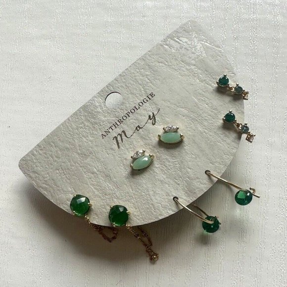 Anthropologie Jewelry - Anthropologie Birthstone Earrings Multi Pack May Green Zodiac Set BNWT